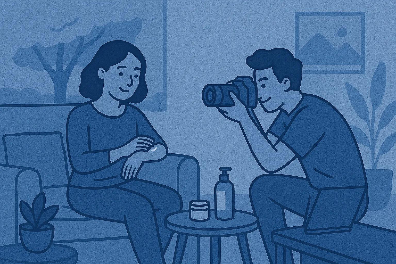 imagen de dos personas sentadas posando con lso productos