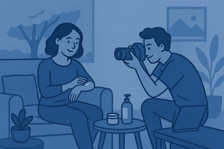 imagen de dos personas sentadas posando con lso productos