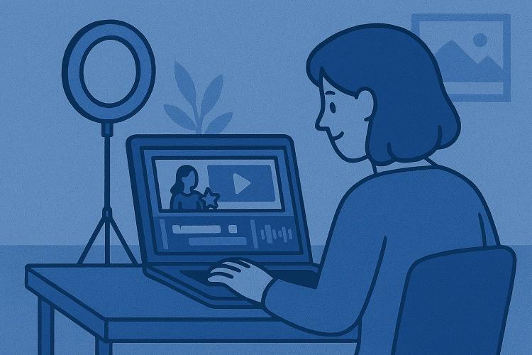 uan persona en un laptop editando un video