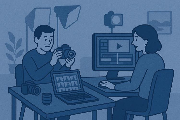 en un gruppo de sencuentan peronas tomando fots y editando videos